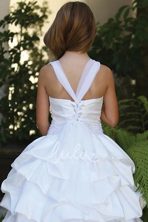 Lace&Sequins Flower Girl Dress with Ruched Applique Knee-Length