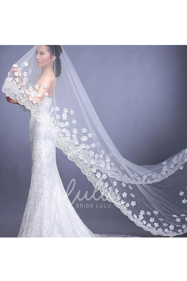 Lace Edge Flower Wedding Veil Beautiful & Long