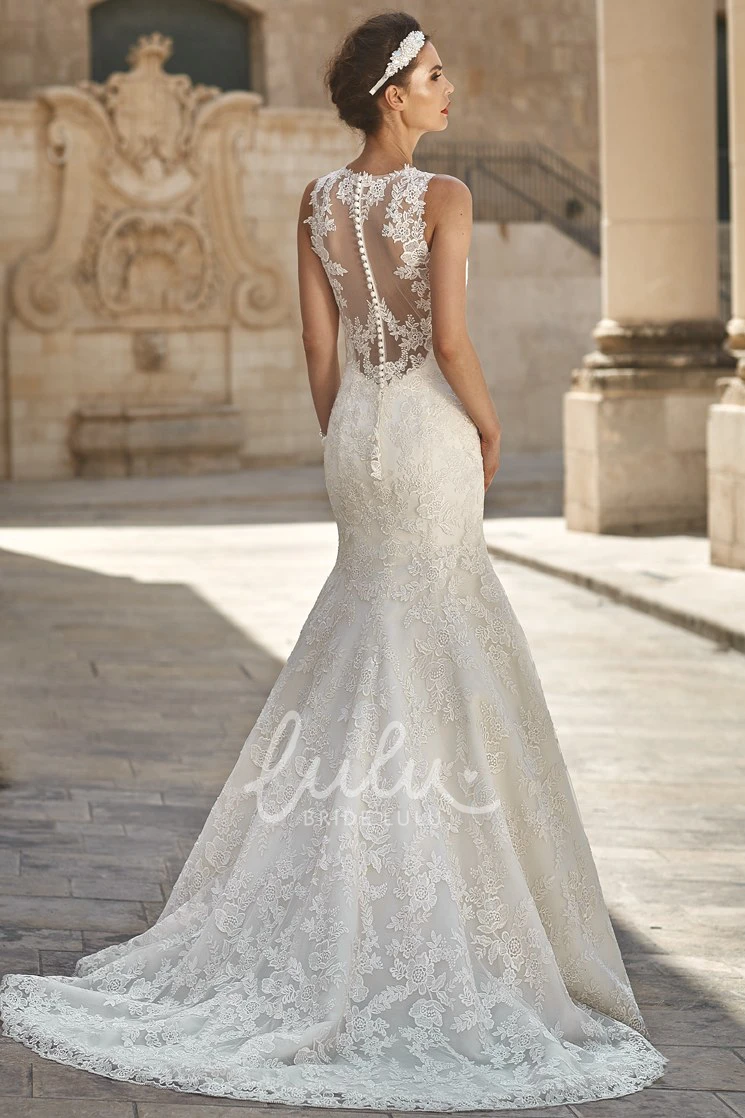 Mermaid Lace Scoop-Neck Wedding Dress Sleeveless Floor-Length