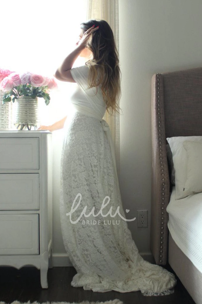 Wrapped Bodice A-Line Lace Wedding Dress Long