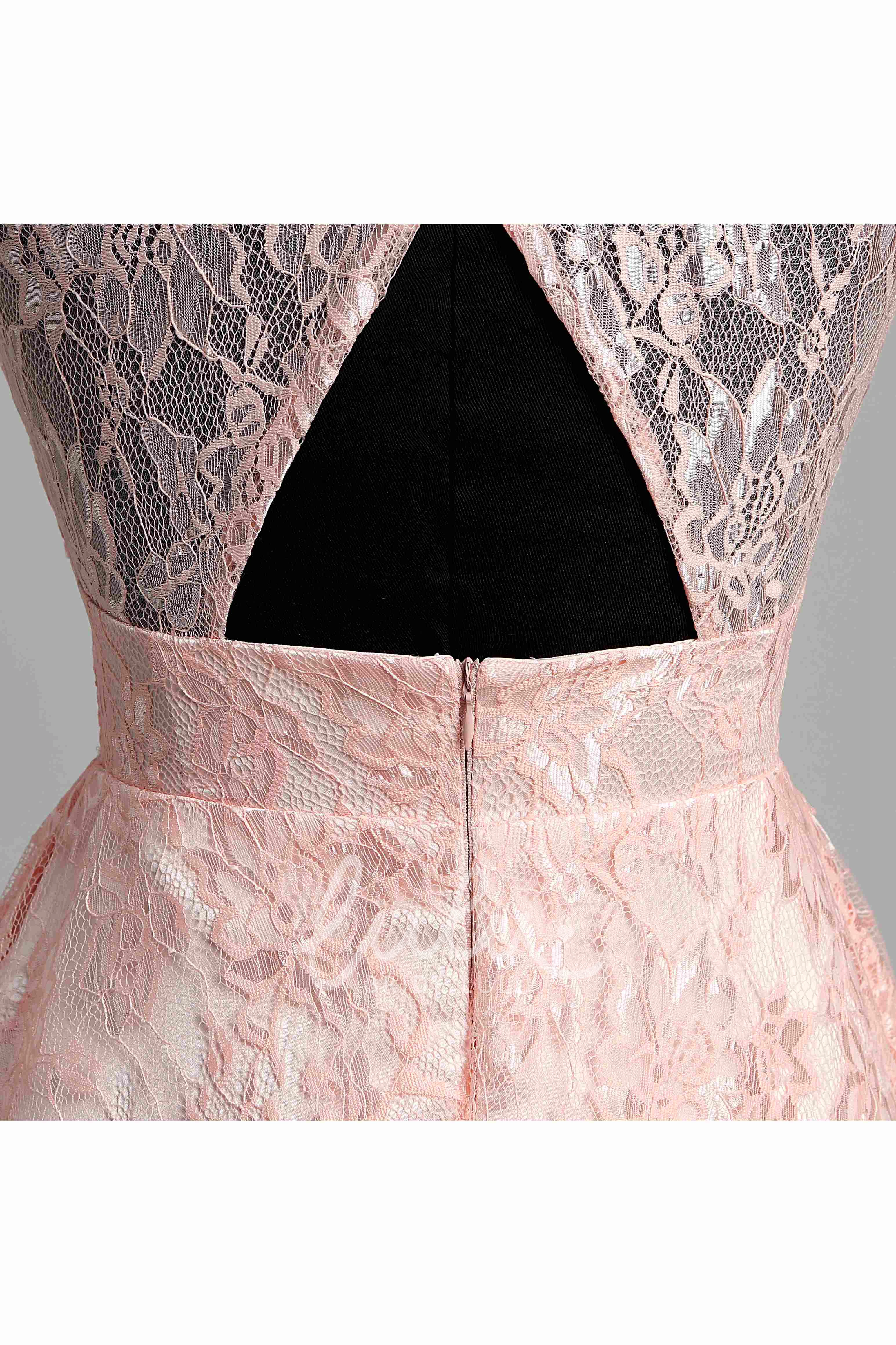 Sleeveless High Neck Lace Bridesmaid Dress with A-line Silhouette