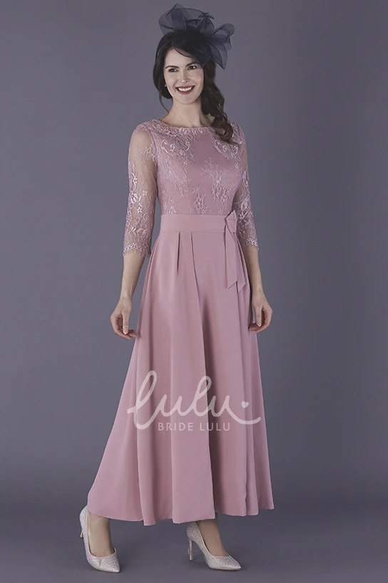 Ankle Length Chiffon Mother of the Bride Dress with Illusion Sleeves
