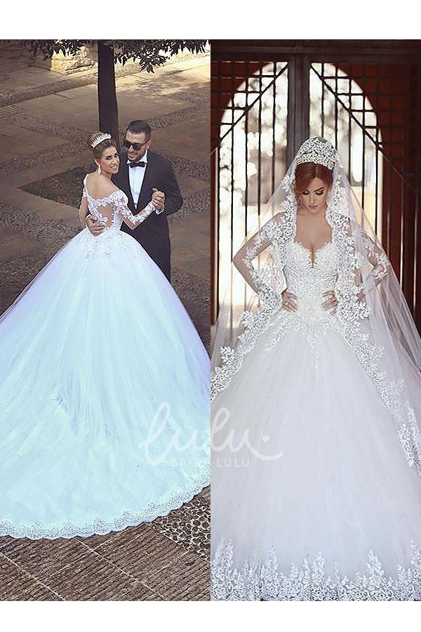 Illusion Ball Gown Wedding Dress with Off-the-shoulder Lace Bodice