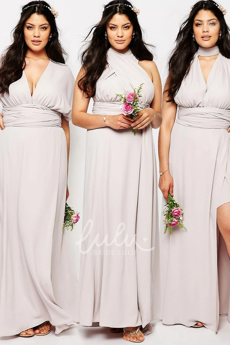 Halter Chiffon Bridesmaid Dress with Front Split and Ruching in Sleeveless Style