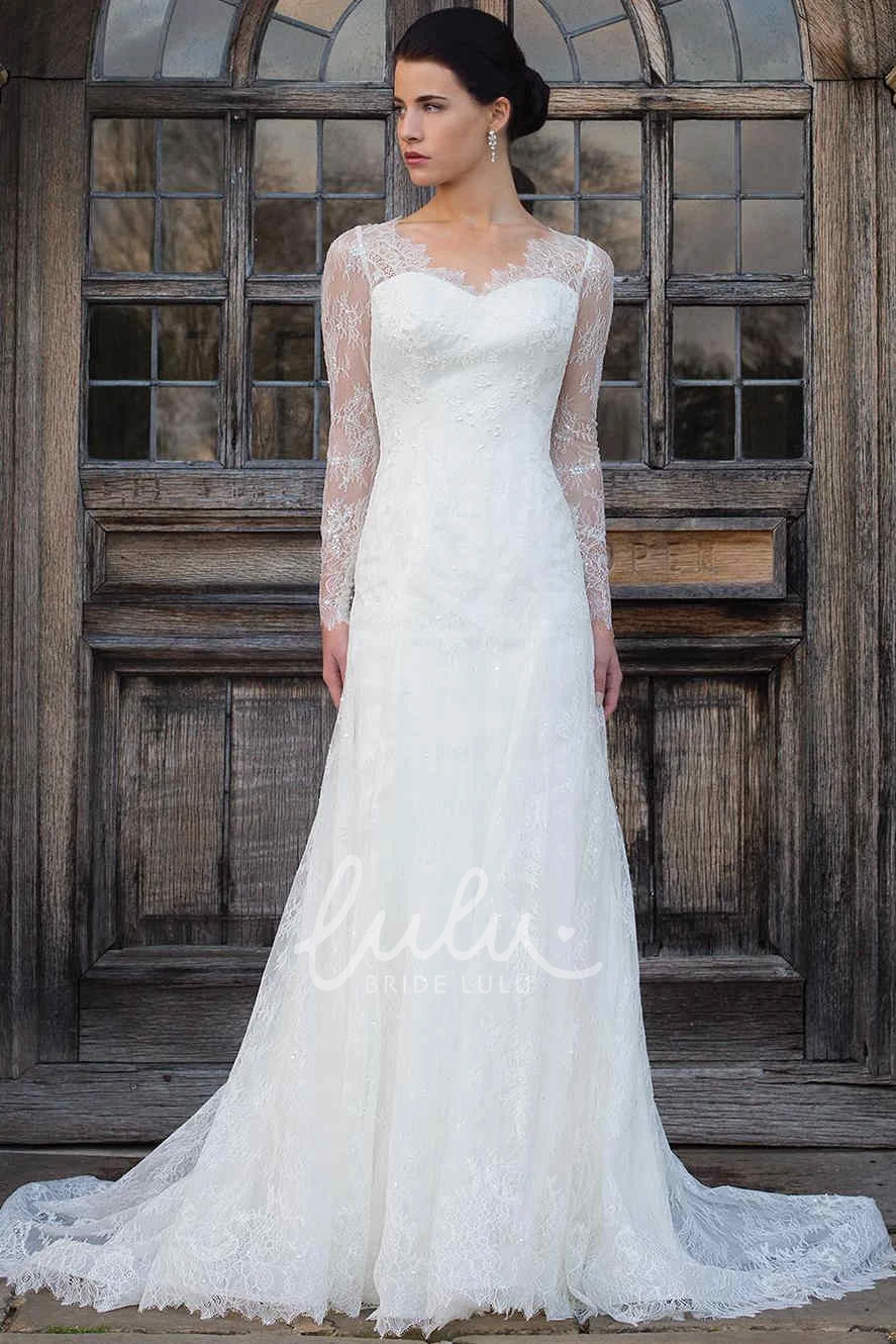 Illusion Long-Sleeve Lace Wedding Dress V-Neck