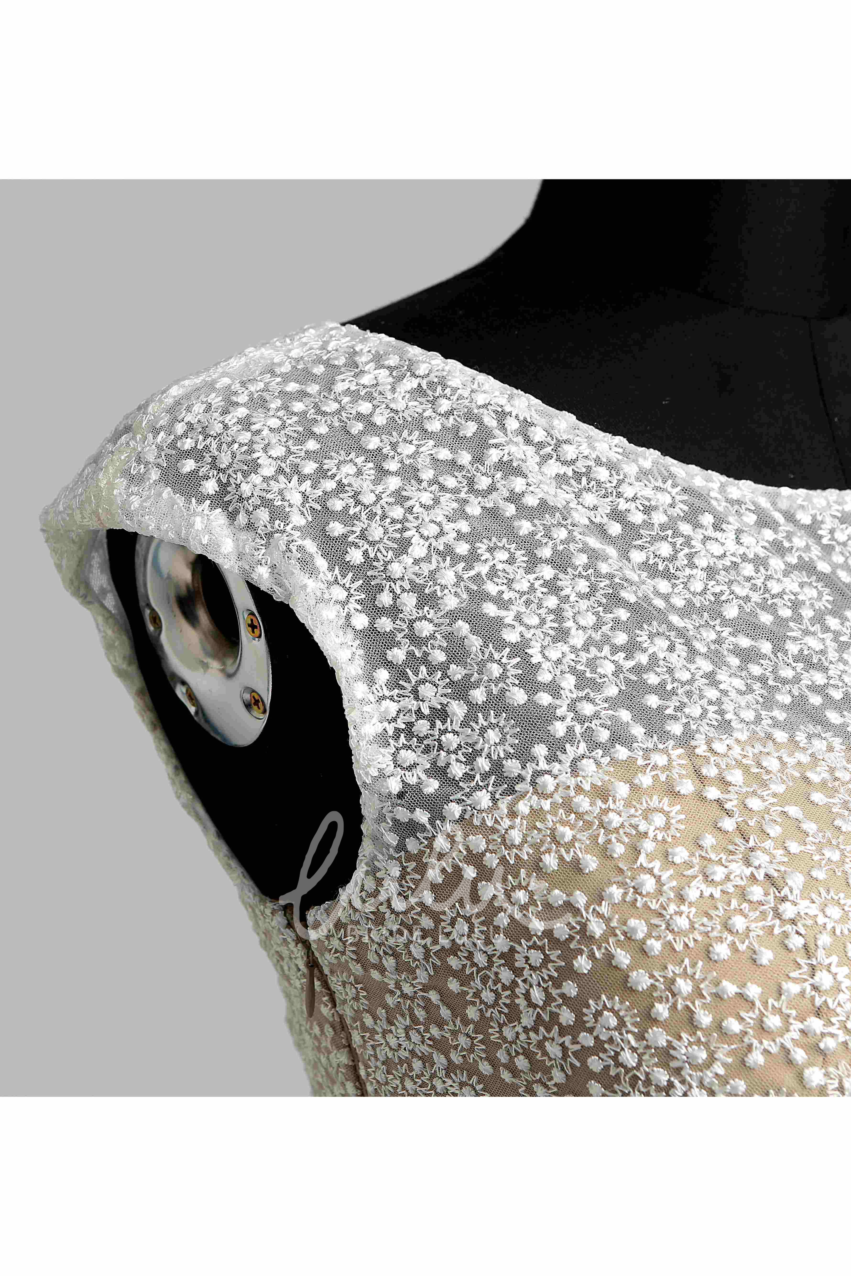 Lace A-line Short Sleeve Bridesmaid Dress with Sash and Bateau Neckline