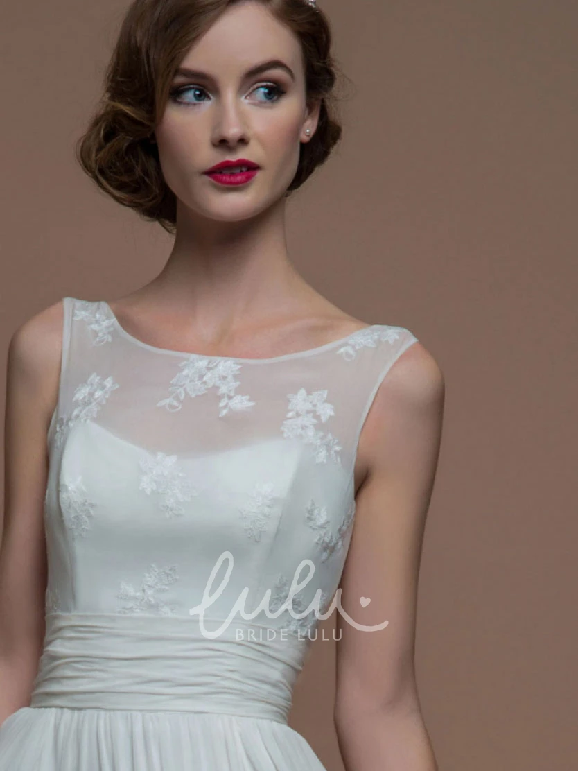 Sleeveless Maxi Appliqued Bateau Wedding Dress A-Line with Low V-Back