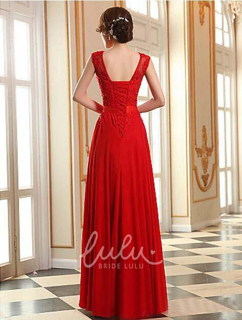 A-line Chiffon Bridesmaid Dress with Lace Appliques Sexy Jewel Neckline