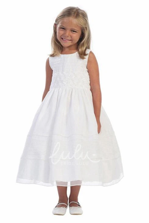 Tiered Embroidered Organza Flower Girl Dress Tea-Length Bridesmaid Dress