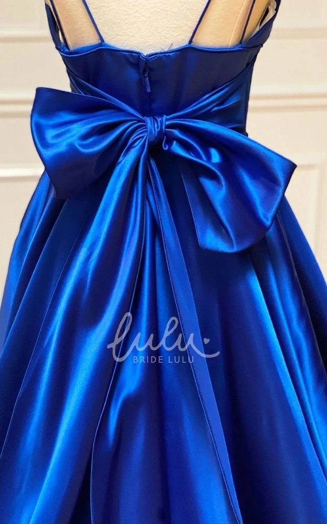 Satin Sleeveless A Line Formal Dress Train Romantic Floor-length with Bow
