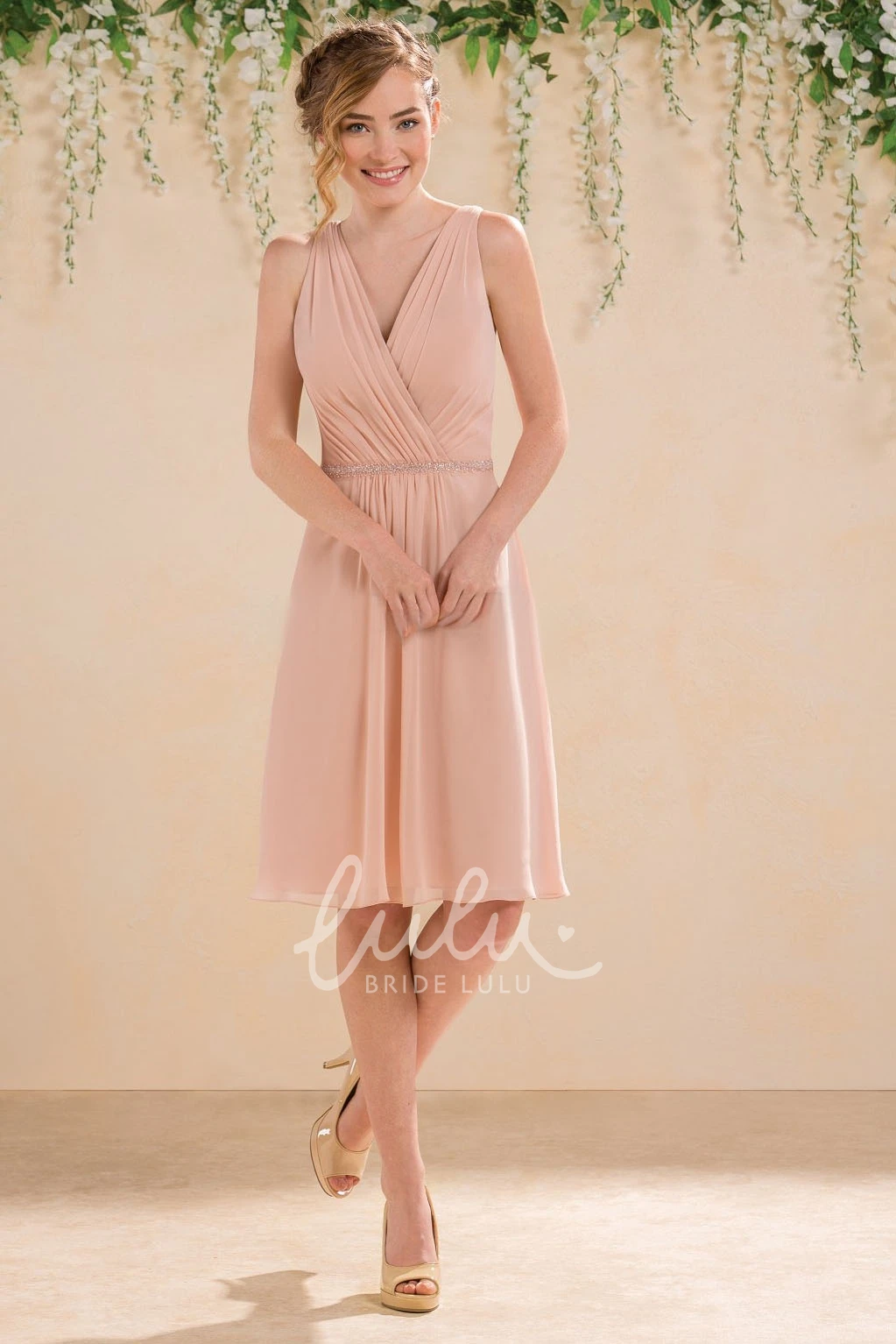 A-Line V-Neck Sleeveless Bridesmaid Dress with Illusion V-Back Classy Dress