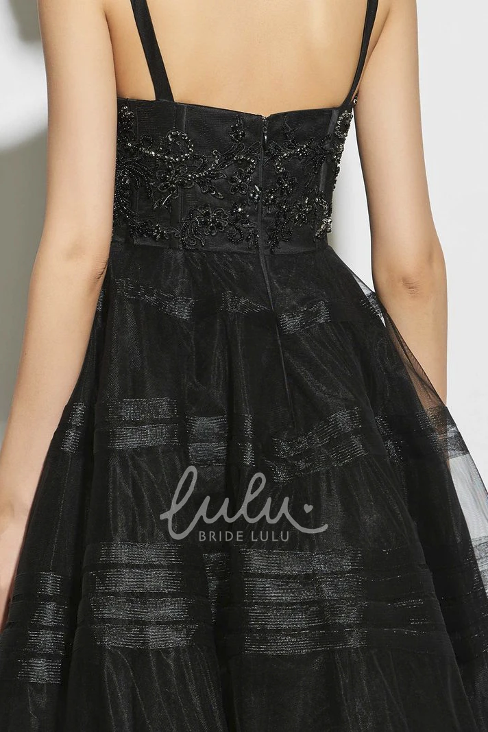 Vintage Tea-length A-line Bridesmaid Dress with Beaded Straps and Sweetheart Neckline