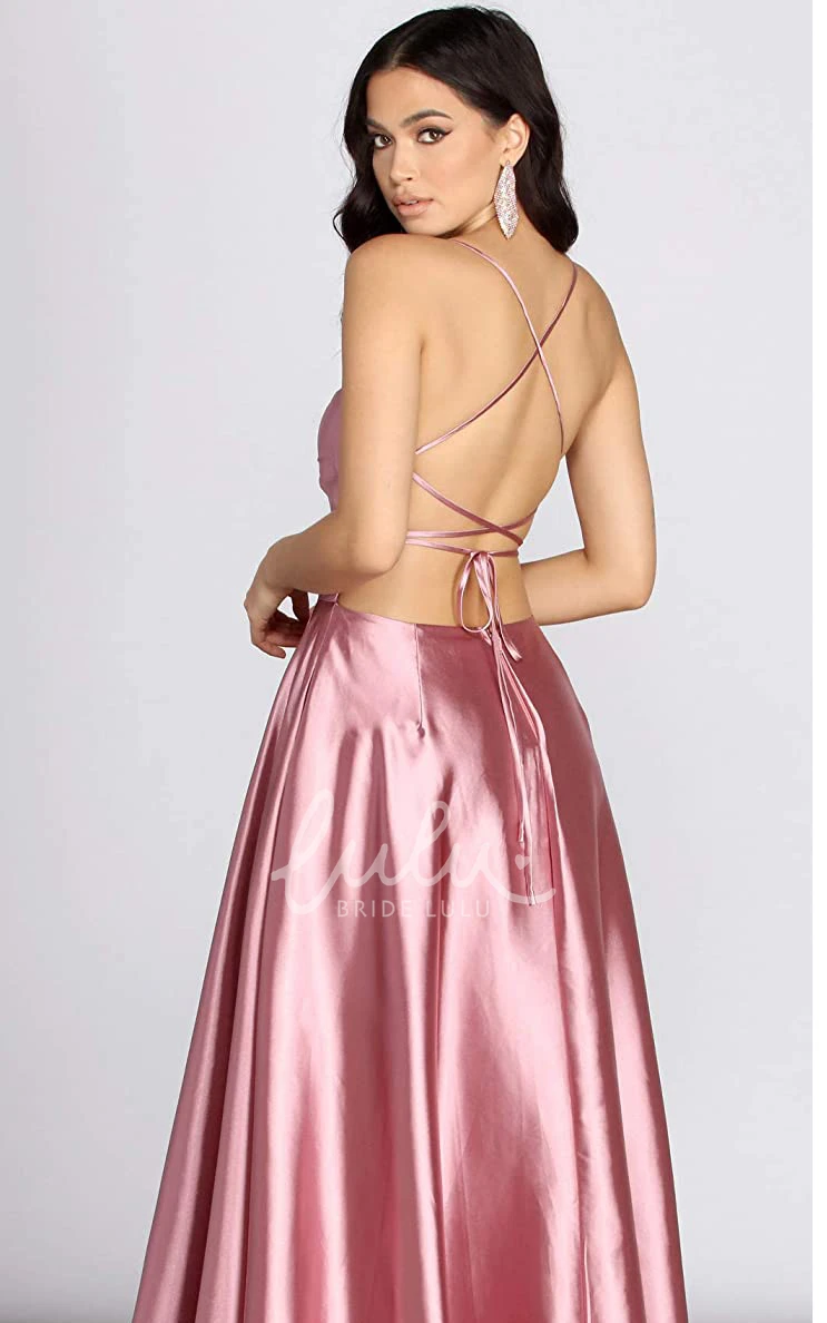 Satin Mermaid Sleeveless Guest Dress with Pockets and Split Simple Formal Dress