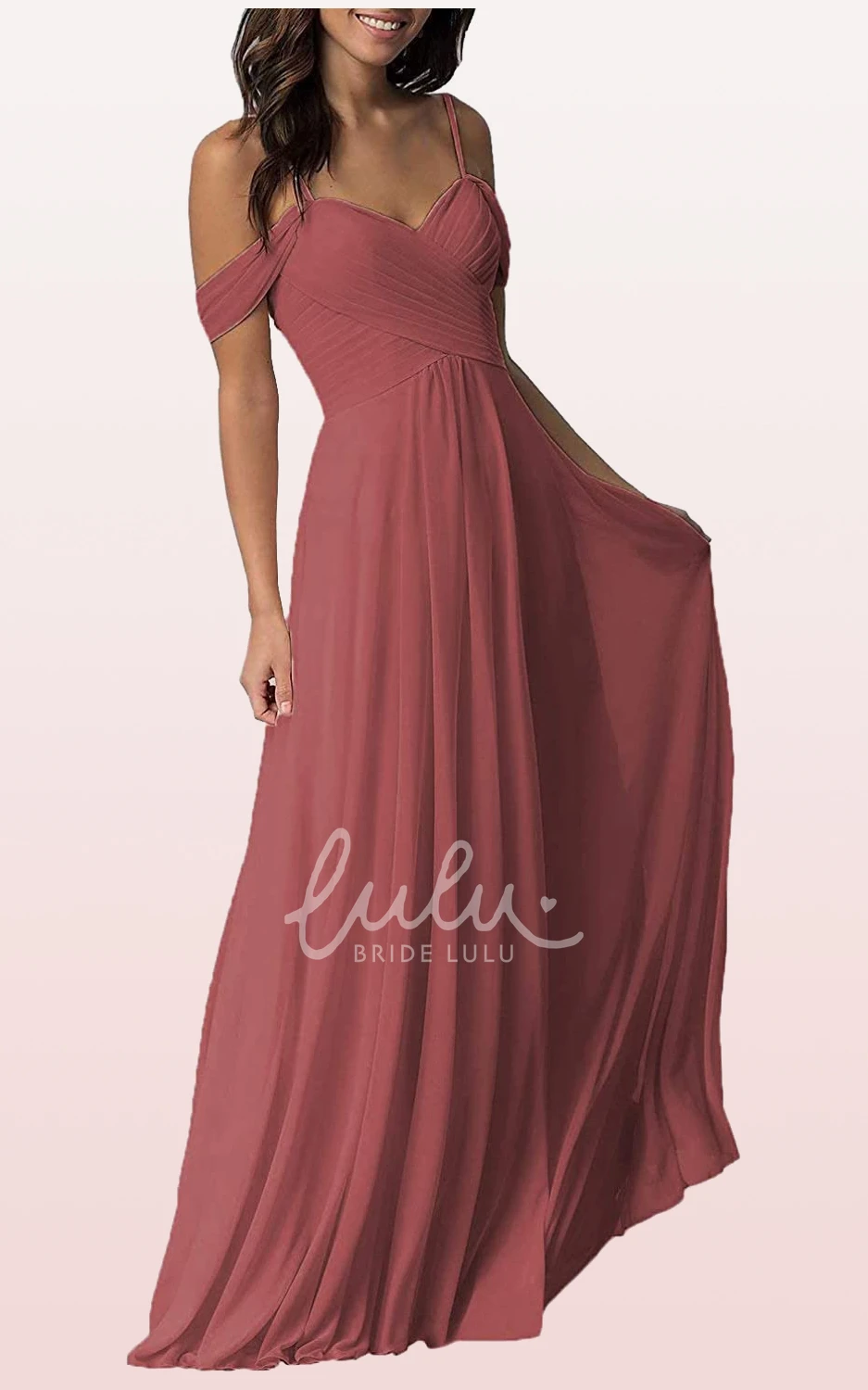 Off-the-Shoulder Chiffon A-Line Bridesmaid Dress with Criss Cross and Floor-length