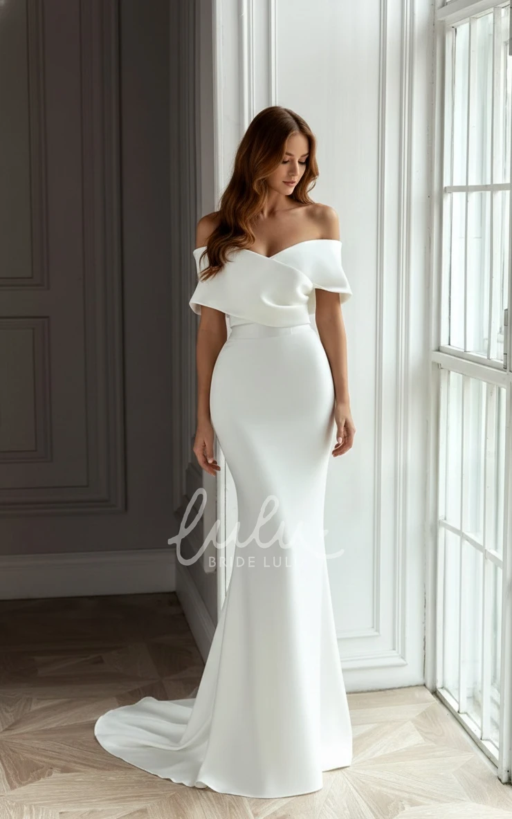 Simple Mermaid Off-the-shoulder Short Sleeves Warm Wedding Dress with Removable Skirt