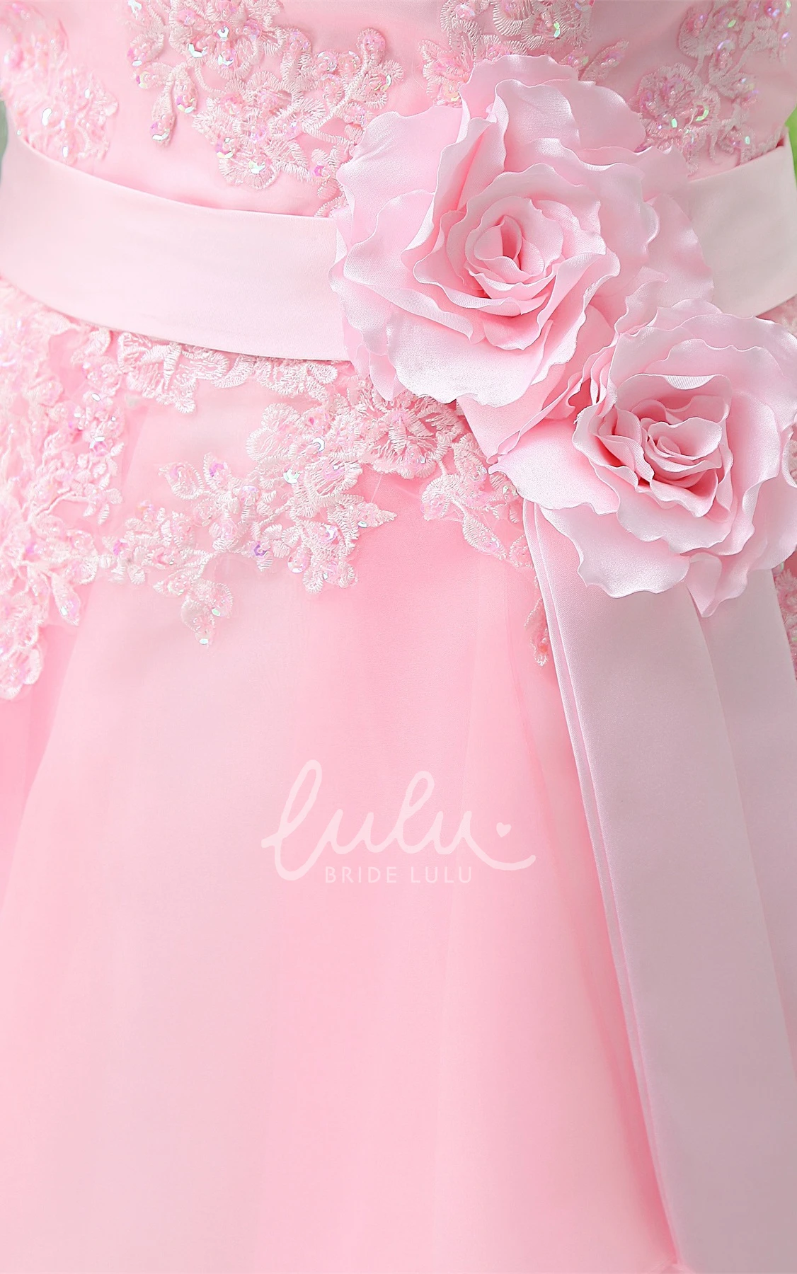 Adorable Floral Short Boho Lace Tulle Strapless A-Line Mini Dress with Appliques and Flower