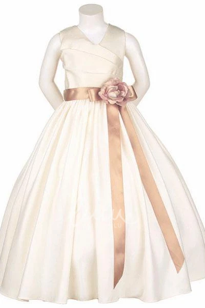 Ankle-Length Tiered Satin V-Neck Prom Dress Flowy & Elegant