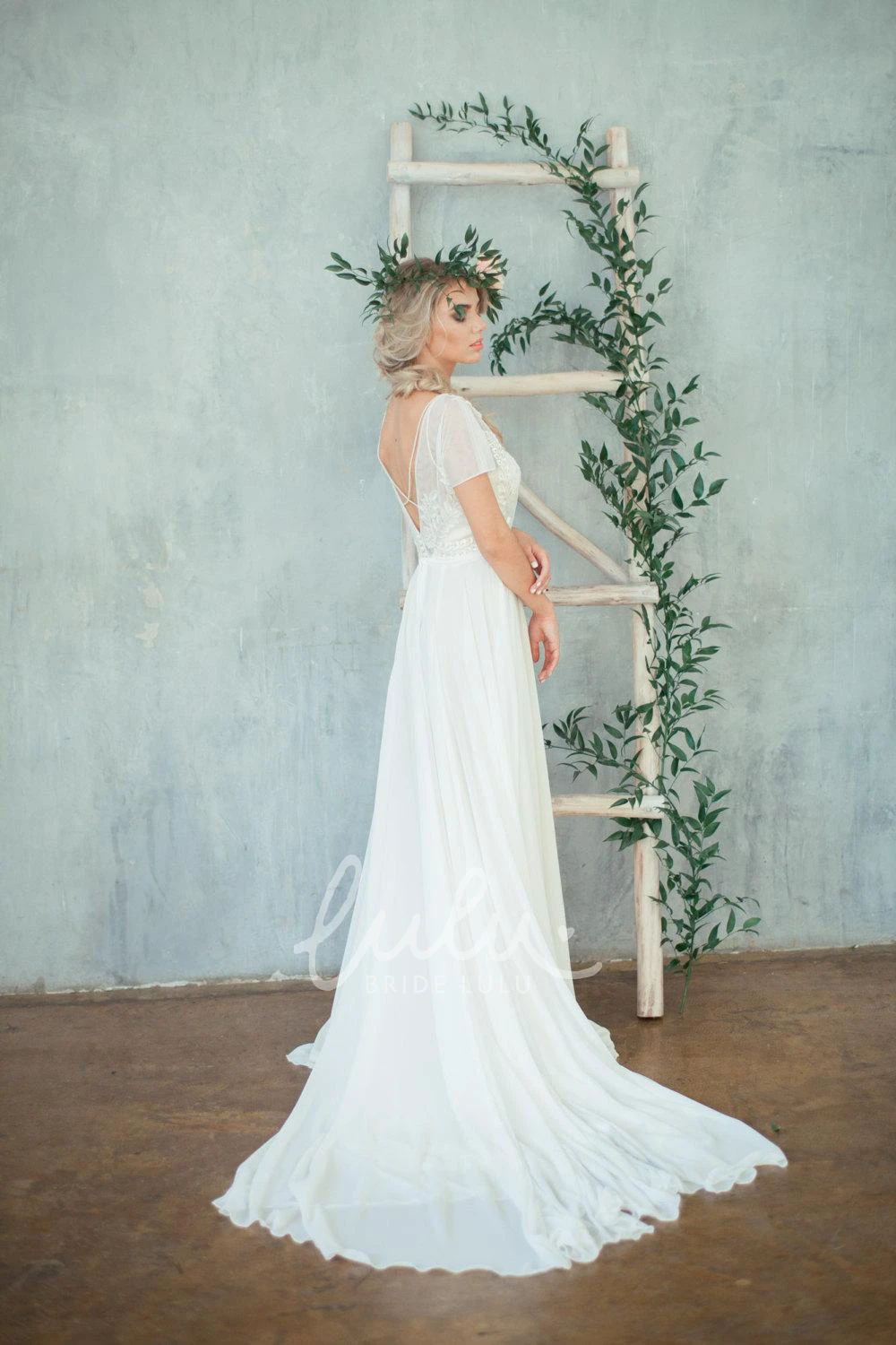 Chiffon A-Line Wedding Dress with Beaded Bodice