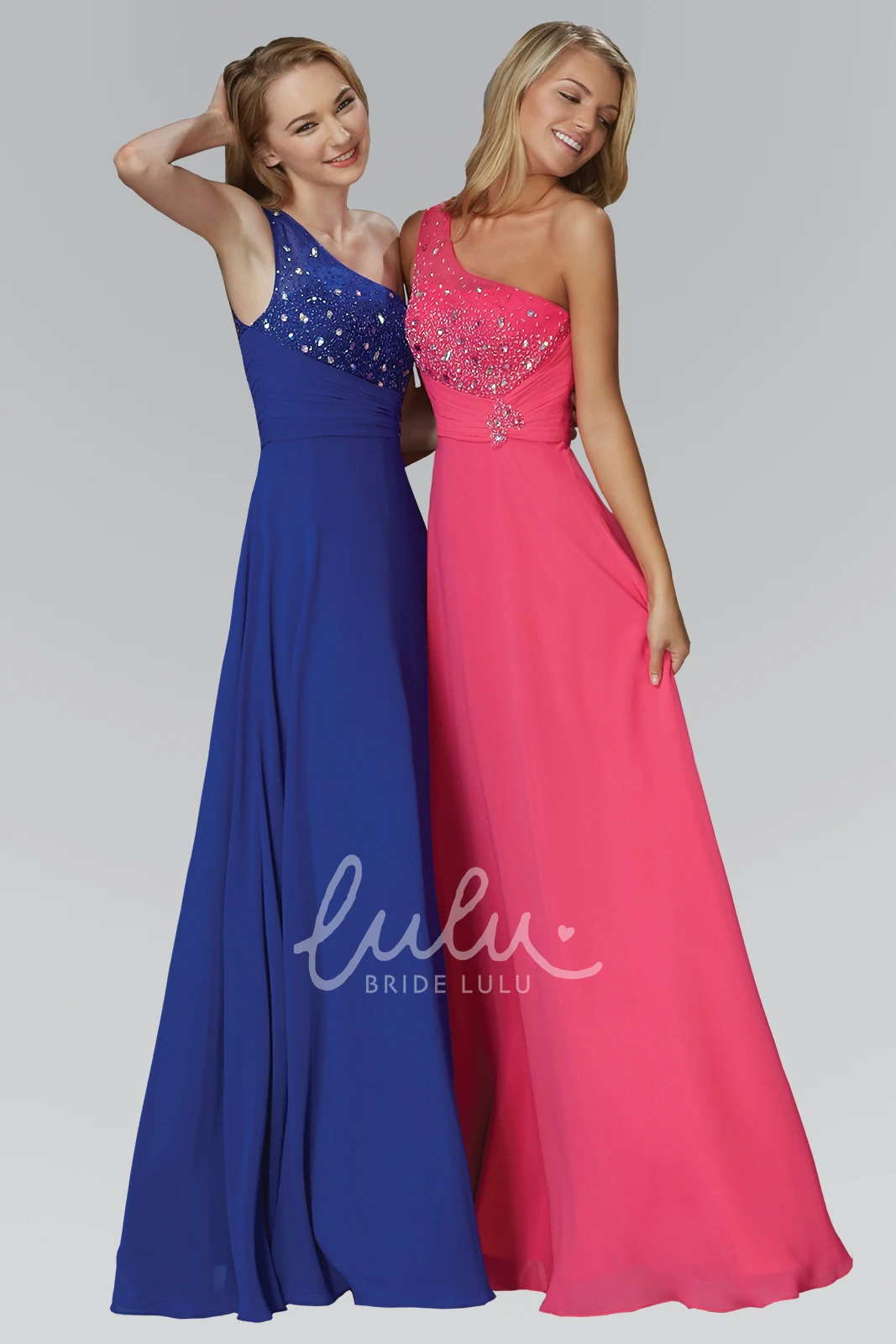 One-Shoulder Sleeveless Chiffon A-Line Formal Dress with Beading