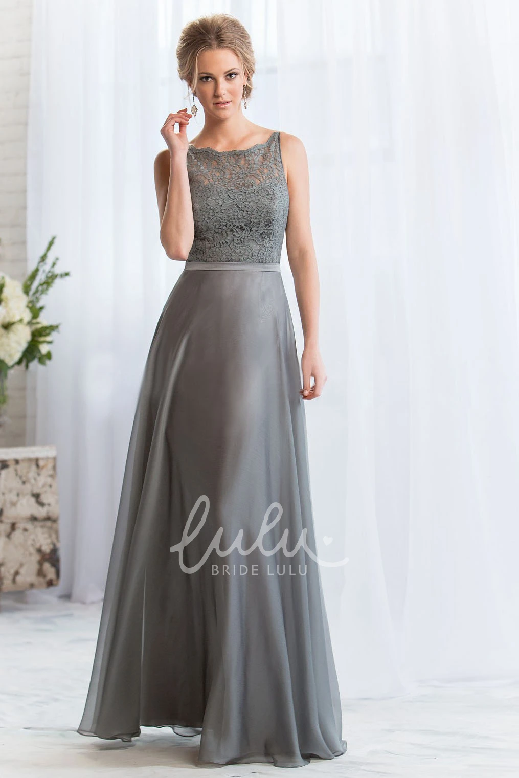 Lace Bodice Sleeveless A-Line Bridesmaid Dress Elegant Bridesmaid Dress