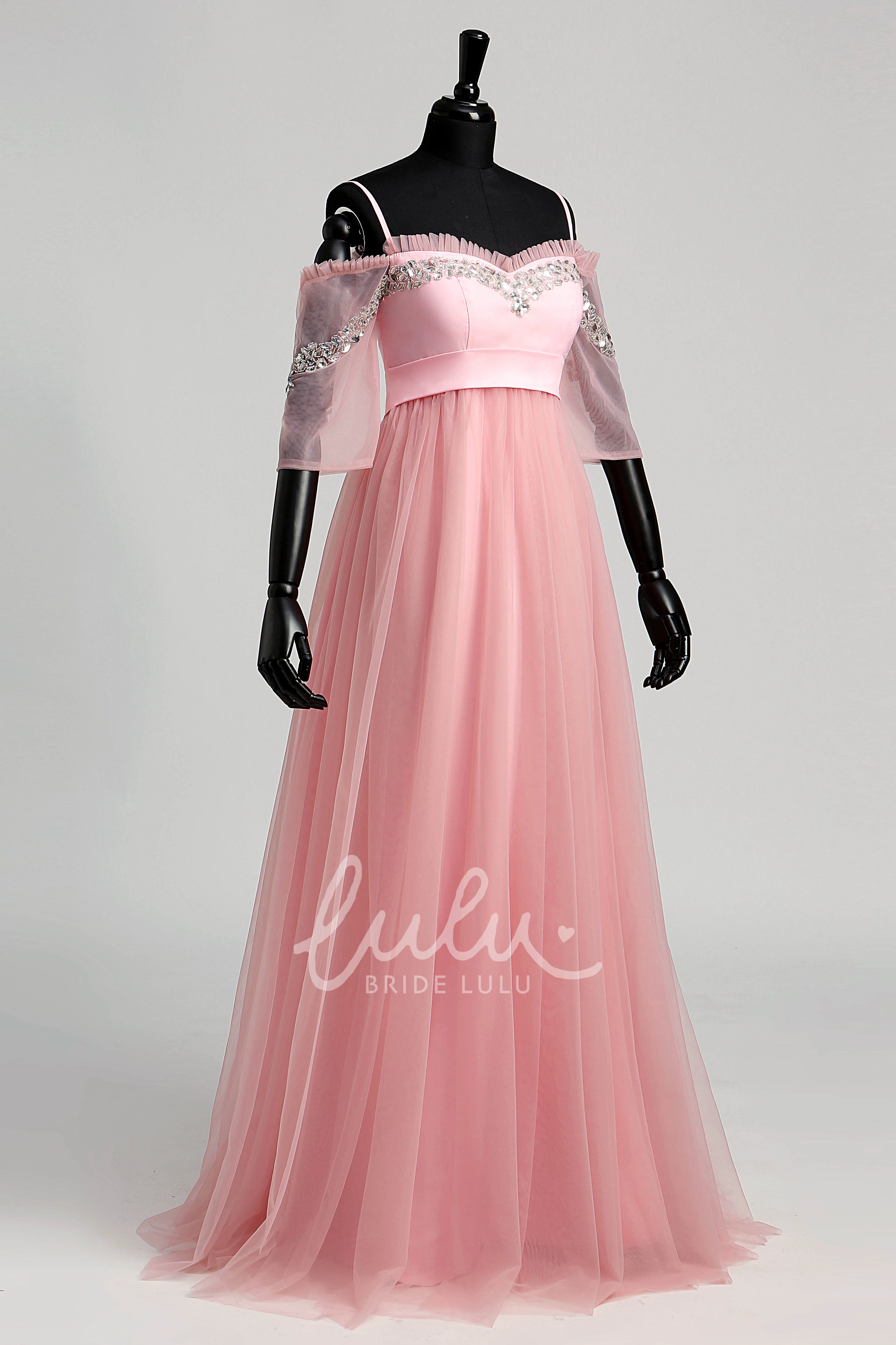 Beaded A-line Tulle Dress with High-Low Hem Bridesmaid Dress