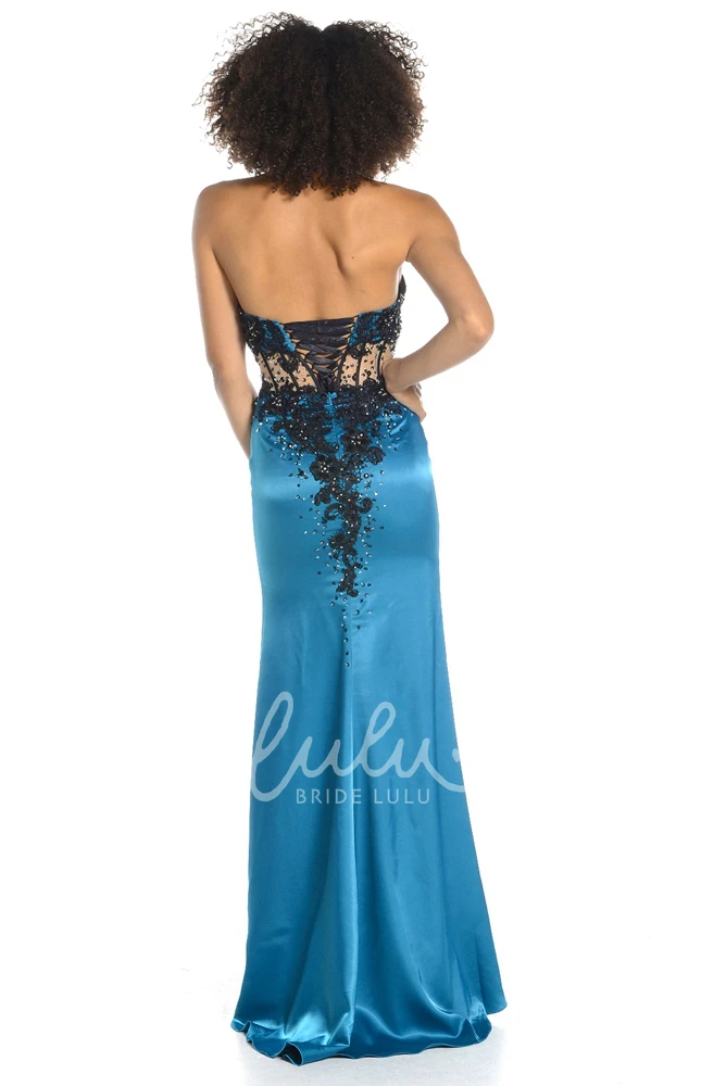 Sheath Sleeveless Sweetheart Satin Prom Dress Classy Long Dress with Appliques