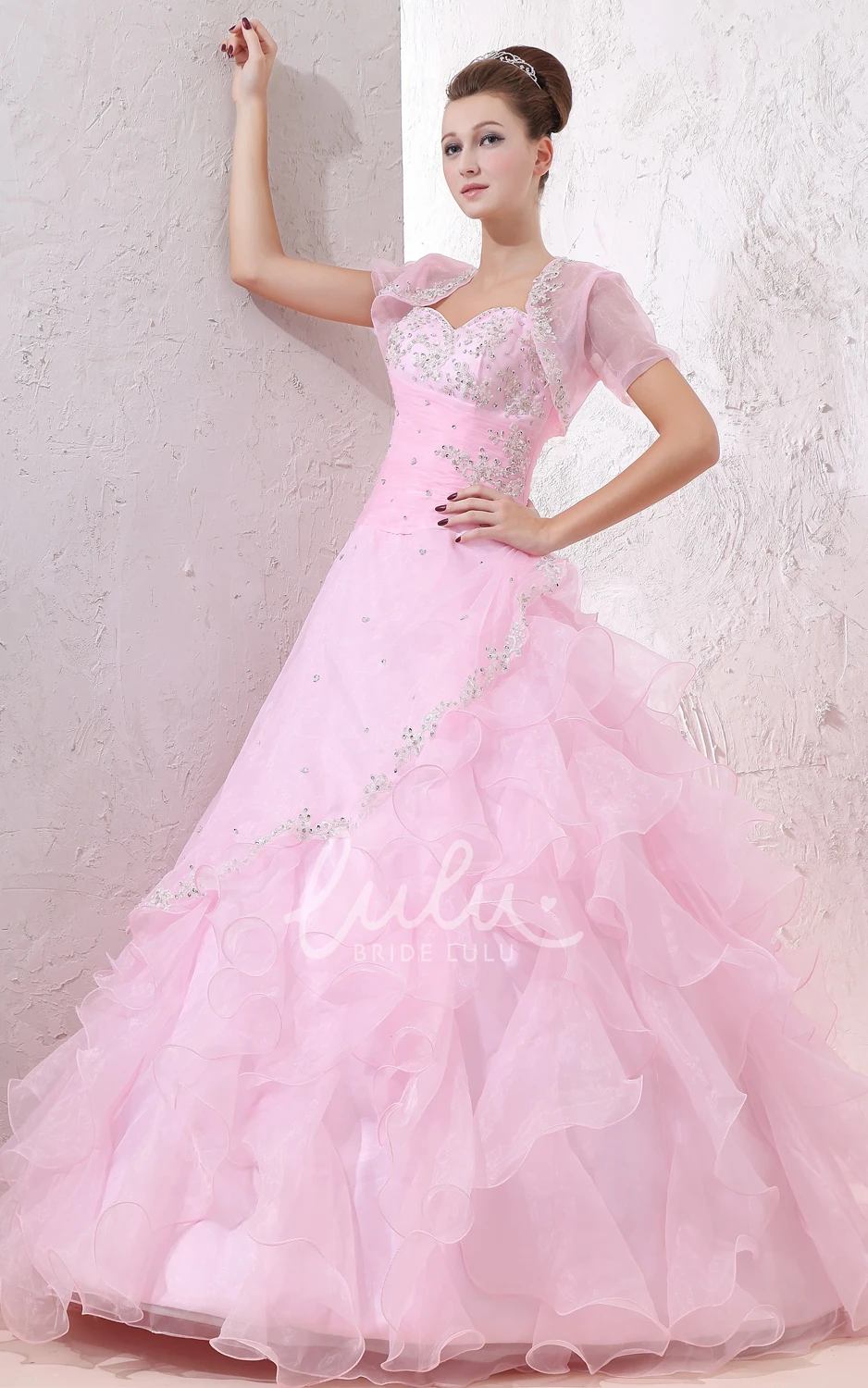 Organza Ball Gown Prom Dress with Beaded Top and Ruffles Sweetheart Sleeveless