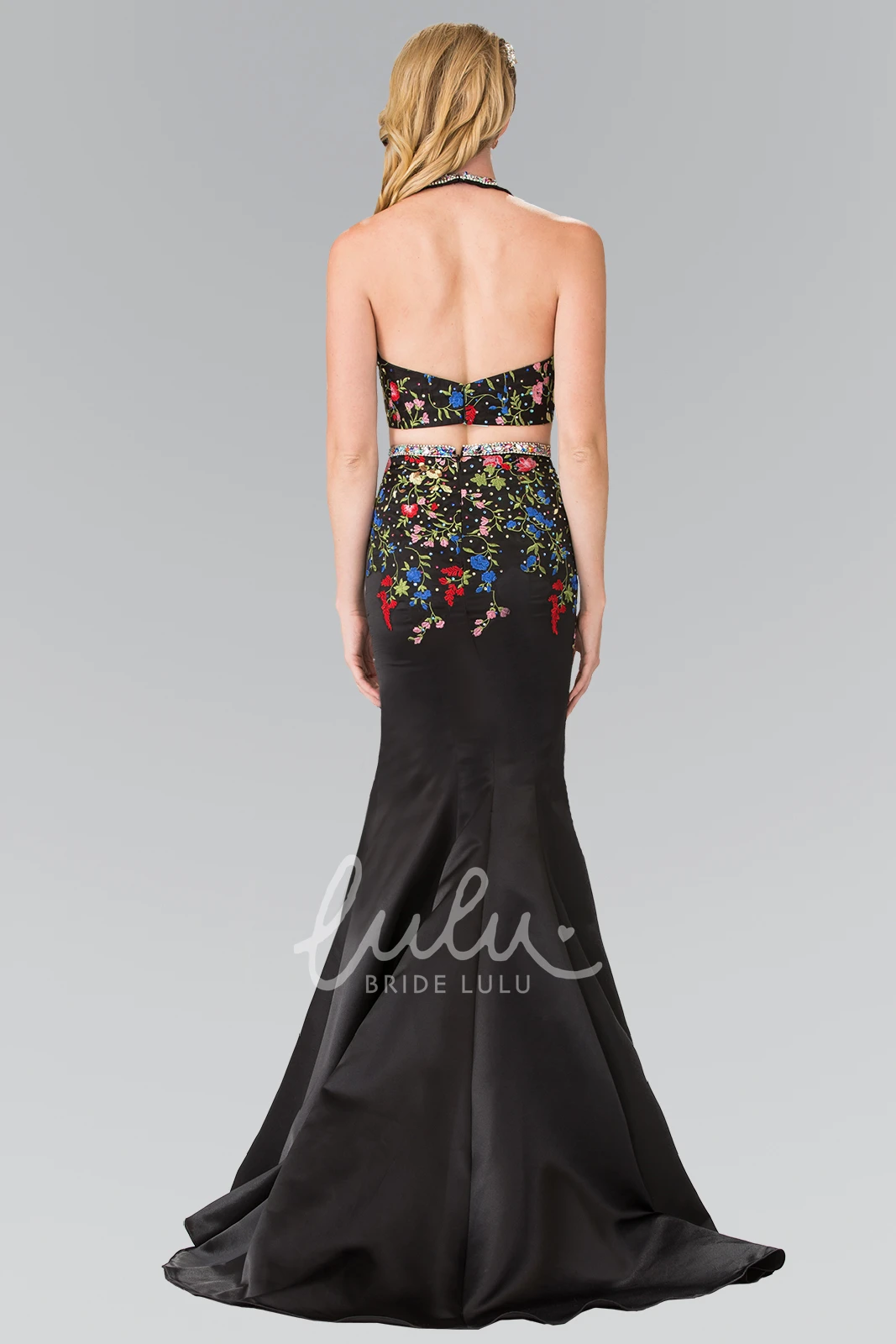 Embroidered Satin Two-Piece Sheath Dress for Prom or Formal Events