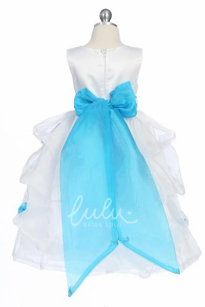 Organza & Satin Flower Girl Dress Ruched Tea-Length