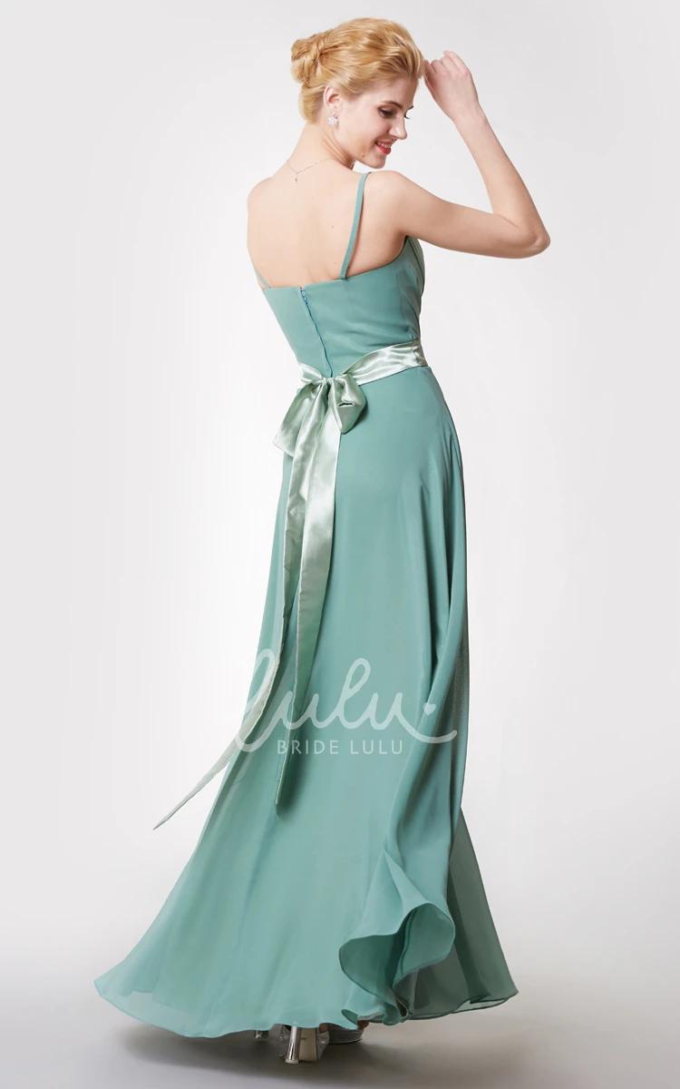 V Neck Ruched Chiffon Gown with Beaded Sash Elegant Bridesmaid Dress