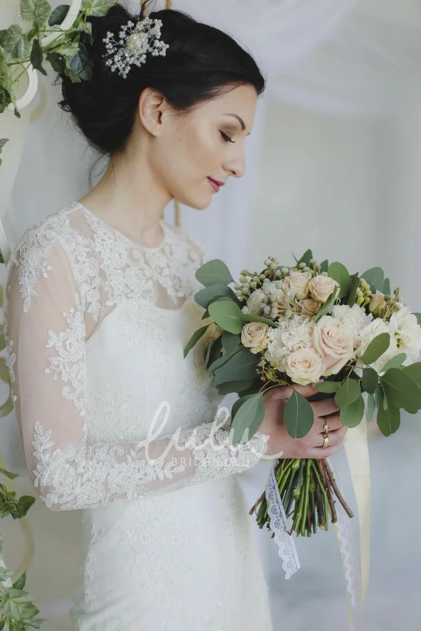 Sheath Ankle-length Wedding Dress with Illusion Lace Applique Illusion Lace Appliqued Split Sheath Wedding Dress