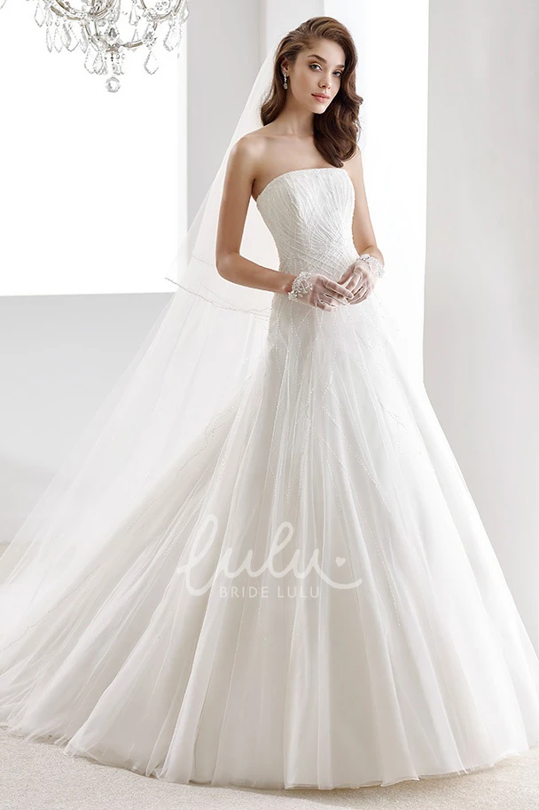 A-Line Wedding Dress with V-Neckline Floral Appliques and Side Ruffles