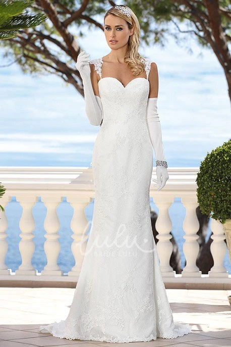 Queen Anne Lace Illusion Wedding Dress with Applique and Floor-Length