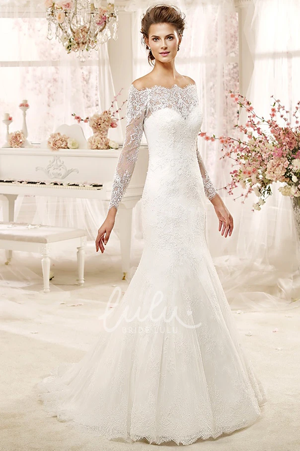 Illusive Long Sleeve Off-Shoulder Wedding Dress with Sheath Silhouette