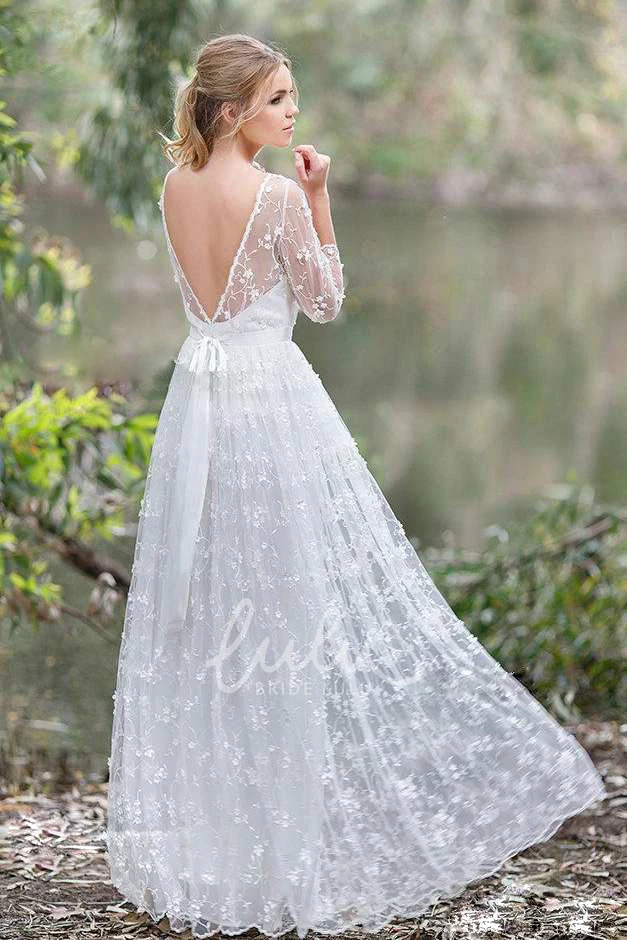 Lace Low-V Back Chiffon Wedding Dress Elegant Bridal Gown
