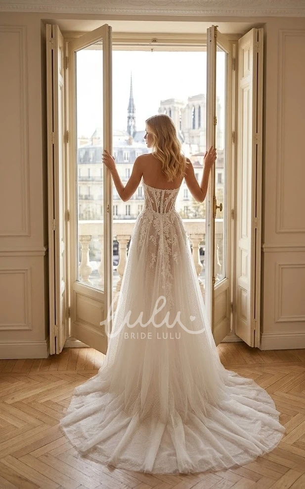 A-Line Sleeveless Lace Wedding Dress Sweetheart Princess Ball Gown with Beadwork Tulle