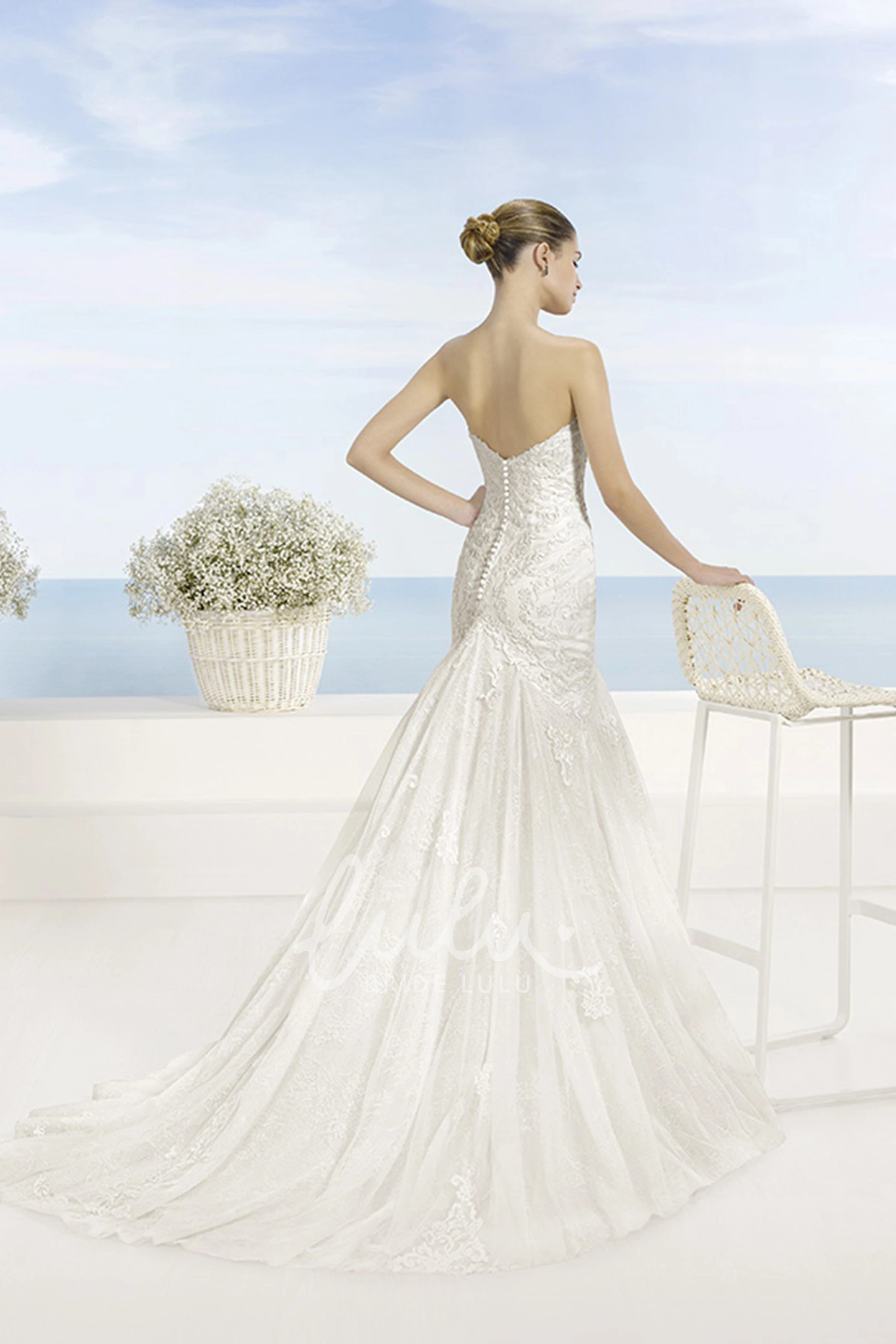 Mermaid Sweetheart Lace Wedding Dress with Pleats and Low V-Back