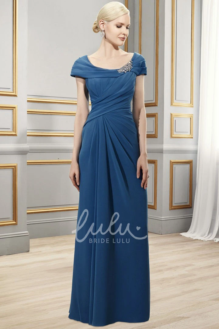 Sheath Chiffon Short-Sleeve Formal Dress with Broach and Draping