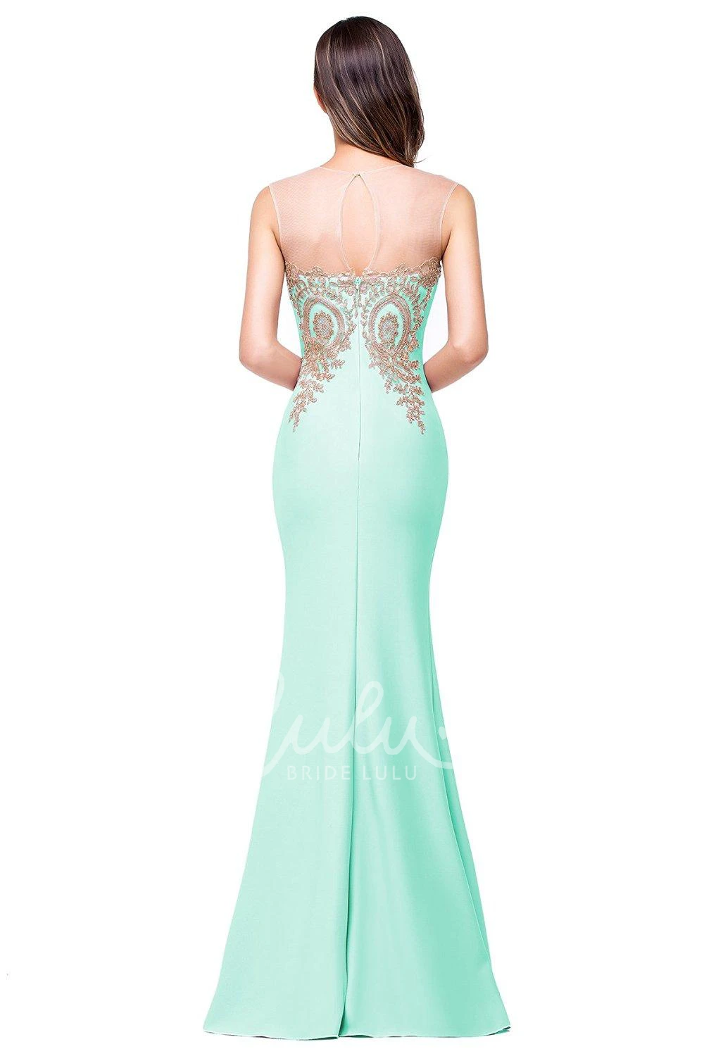 Sleeveless Satin Mermaid Formal Dress with Lace Applique Detail