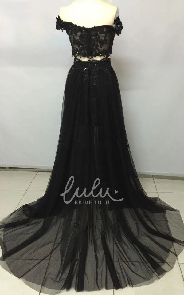 Tulle Off-Shoulder Dress with Appliques Elegant Formal Gown