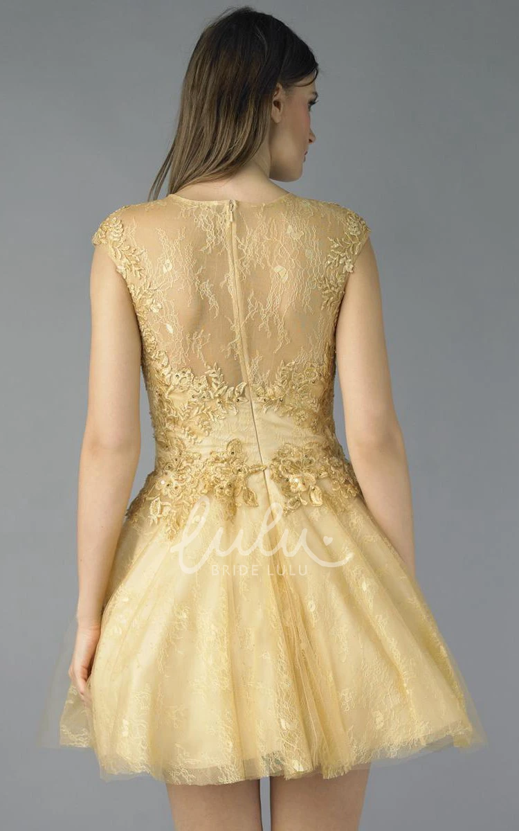 Lace Illusion High Neck Mini A-Line Formal Dress