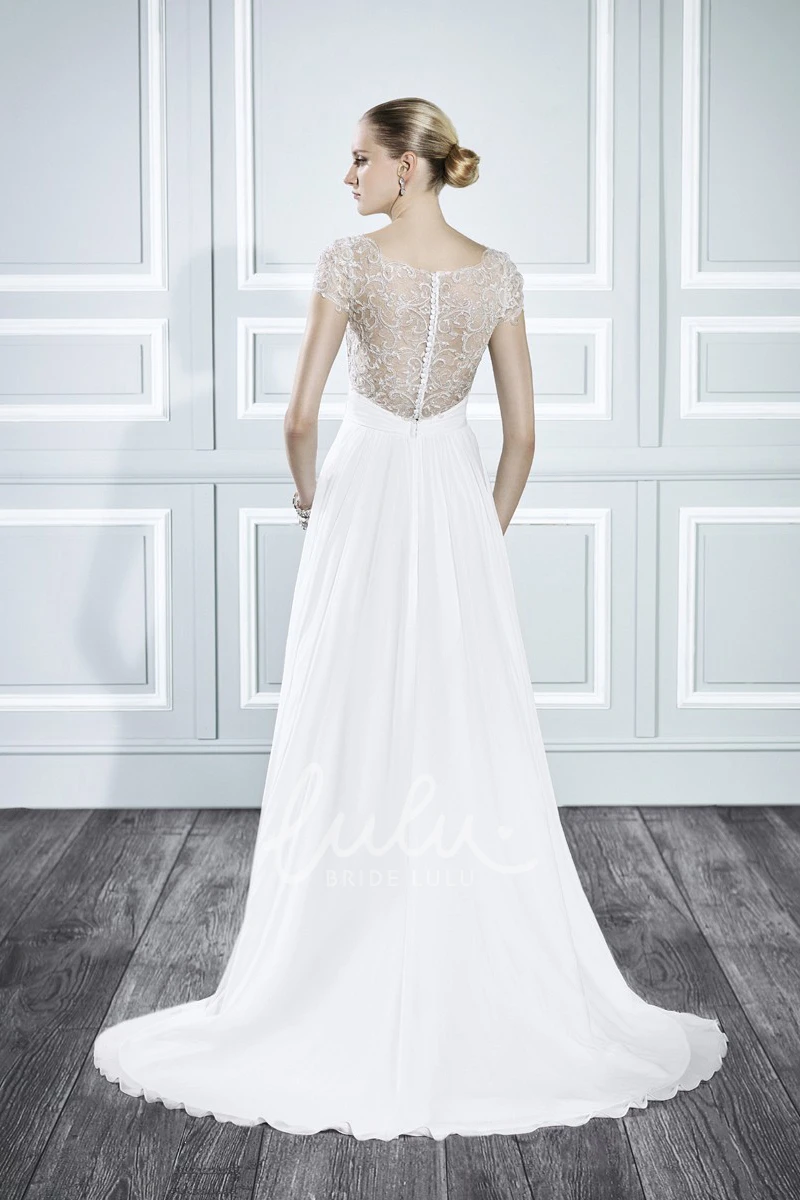 Criss-Cross Cap-Sleeve Chiffon Wedding Dress V-Neck Maxi