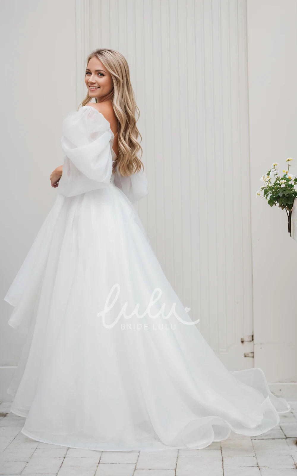 Ethereal Flowy A-Line Off the Shoulder V-Neck Wedding Dress Elopement Sparkly Glitter Pearl Sleeveless Floor Length Split Front Bridal Gown