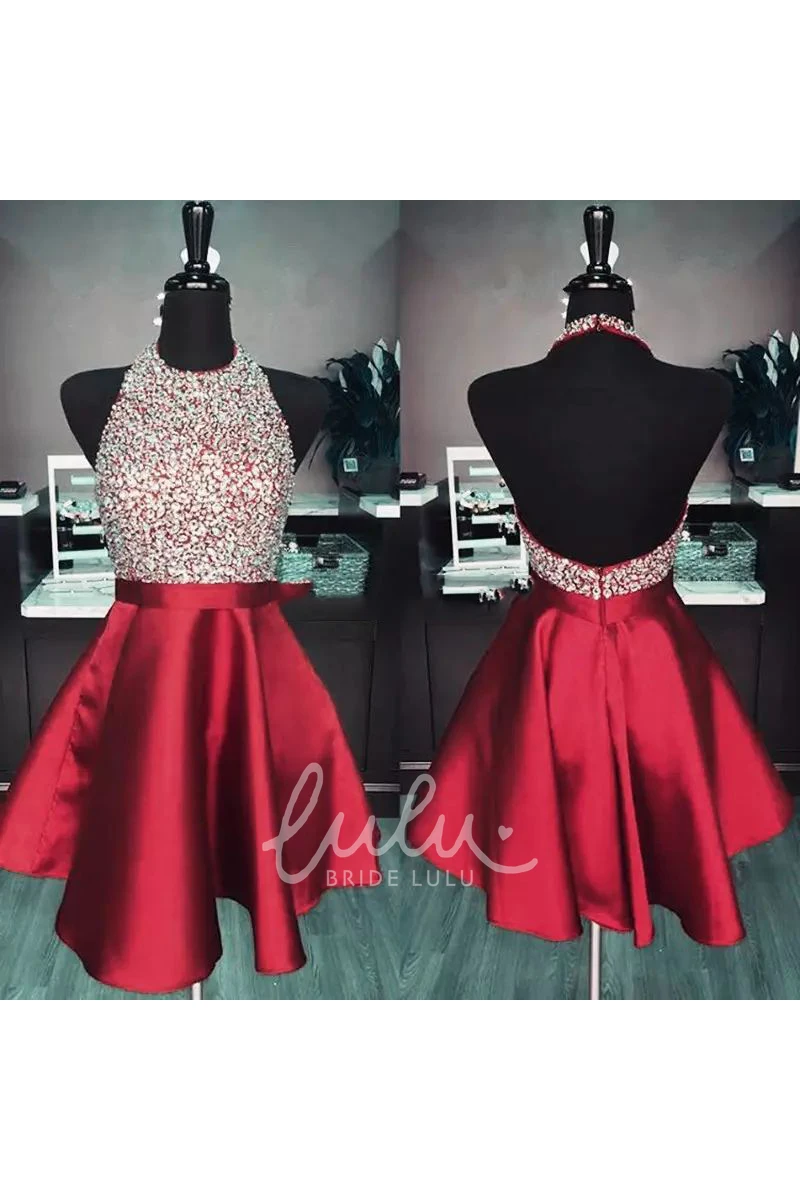 Halter A-line Mini Dress with Beading and Ruffles Homecoming Dress