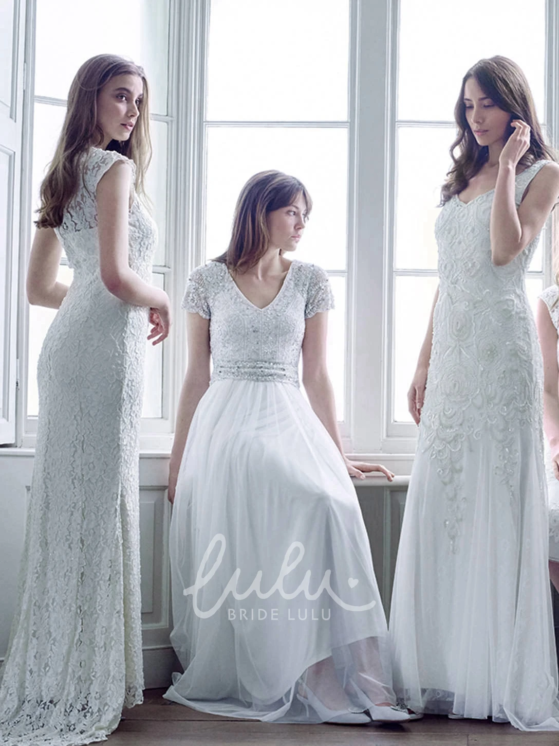 Pleated V-Neck Wedding Dress with Beading Sheath T-Shirt-Sleeve Floor-Length
