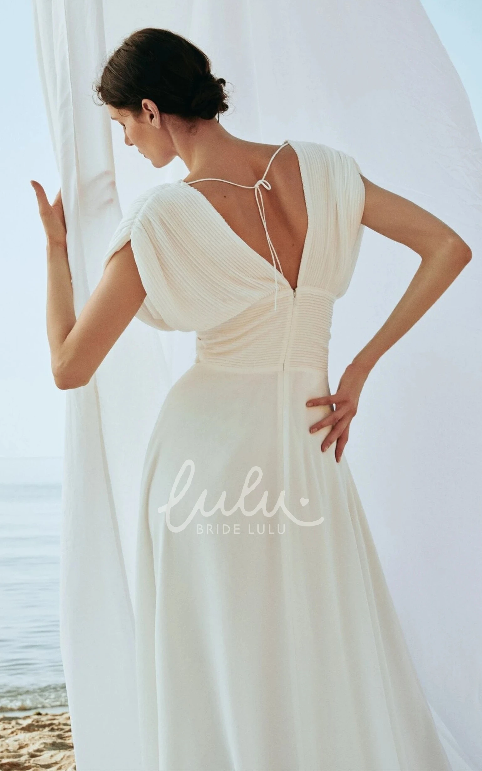 Chiffon A Line Wedding Dress with V-neck & Sash Modern & Flowy