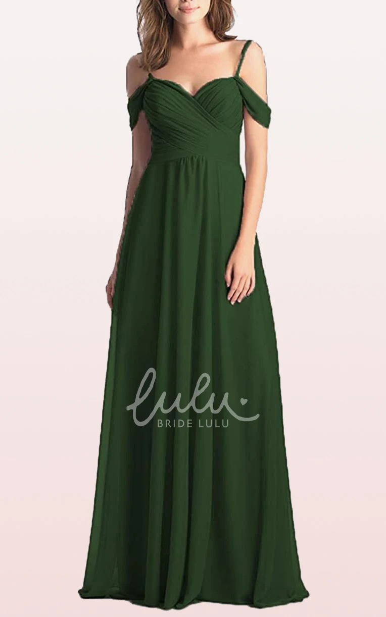 Off-the-Shoulder Chiffon A-Line Bridesmaid Dress with Criss Cross and Floor-length