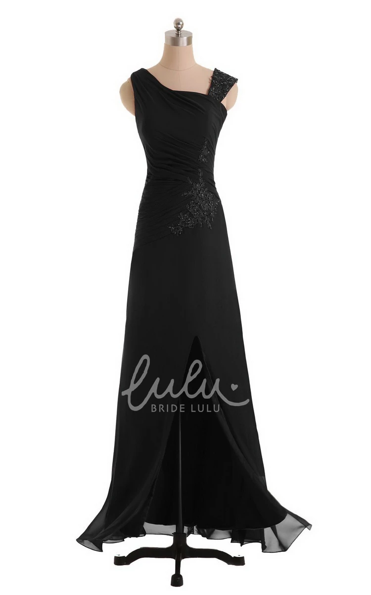 Ruched Sleeveless Chiffon Prom Dress with Front Slit