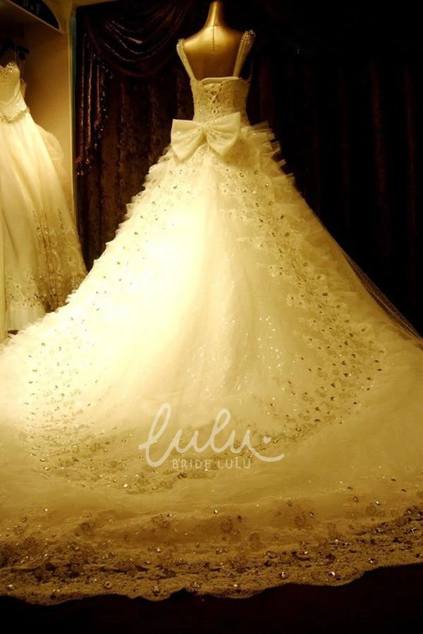 V-Neck Lace Tulle Ball Gown Wedding Dress with Corset Back