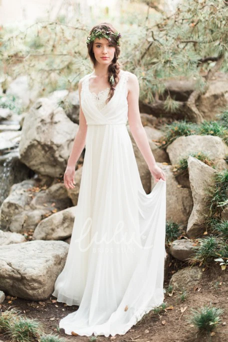 Sleeveless V-Neck Chiffon Wedding Dress Floor-Length Elegance